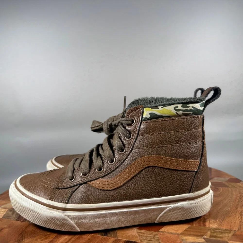 Vans Sk8-Hi MTE Brown Camo Faux Leather High Top Sneakers Kids Size 2.5